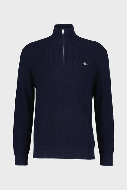 Чоловіча темно-синя кофта COTTON MERINO RIBBED HALF ZIP Gant M 8050265 - изображение 5