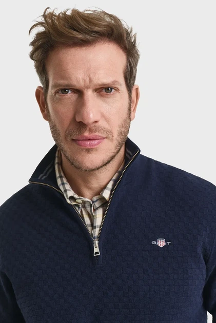 Чоловіча темно-синя кофта MICRO TEXTURE HZ Gant M 8030262 - изображение 4
