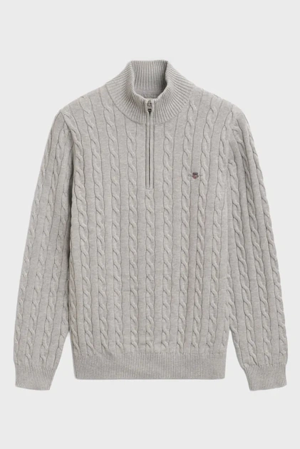 Чоловіча сіра кофта COTTON CABLE HALF ZIP Gant S 8050603 - Фото 1 Чоловіча сіра кофта COTTON CABLE HALF ZIP Gant S 8050603 - изображение 1