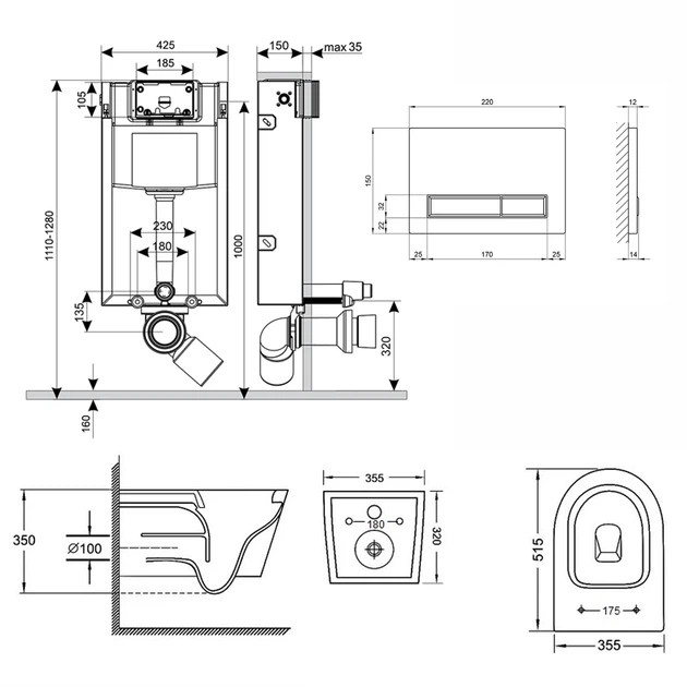 Комплект для ванной комнаты: подвесной унитаз Swan Rimless + комплект инсталляции (QT16335178W0133M425M08V1384W) - изображение 11