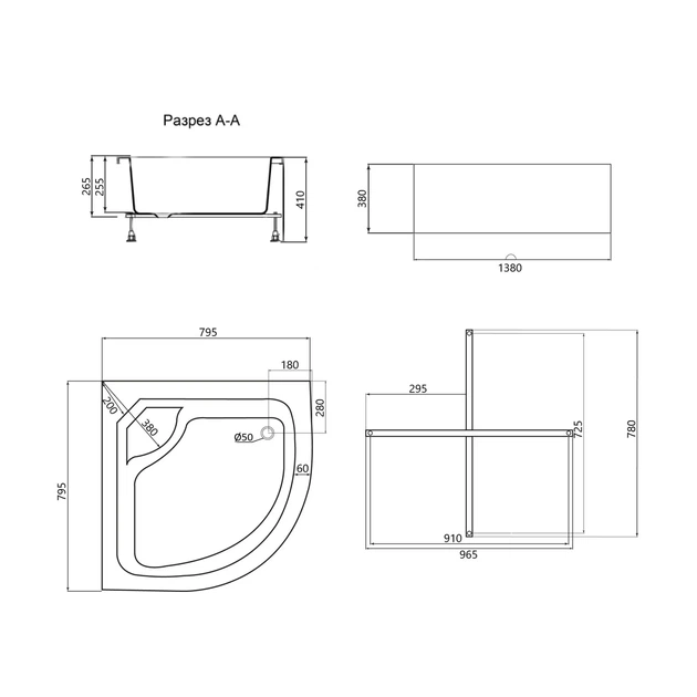 Душевой поддон Lidz KAPIELKA ST80x80x41 см с панелью - изображение 2