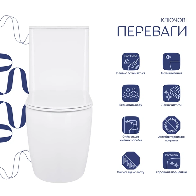 Унітаз-компакт Qtap Robin Ultra Quiet безободковий з сидінням Soft-close QT13226089AW - зображення 3