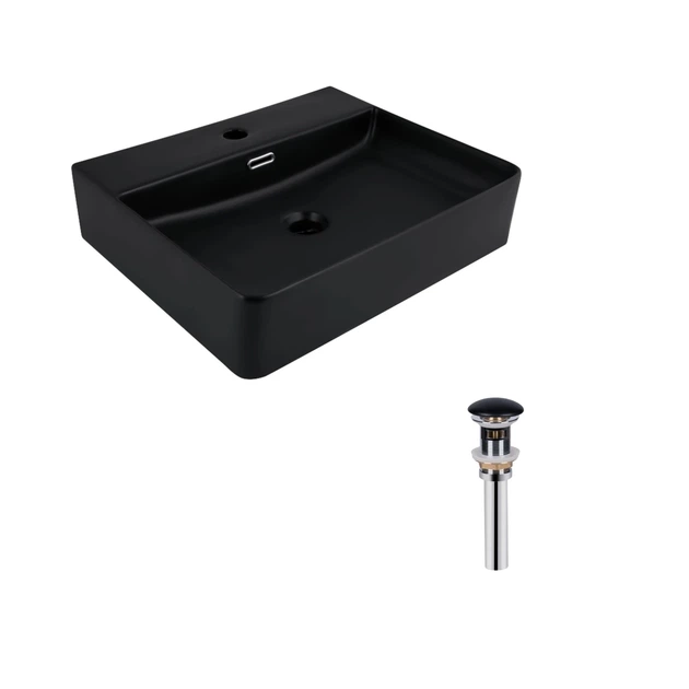 Комплект Qtap Nando LT: Раковина подвесная прямоугольная 500х420х130 мм Matt Black + Донный клапан PU03O - Фото 1 Комплект Qtap Nando LT: Раковина подвесная прямоугольная 500х420х130 мм Matt Black + Донный клапан PU03O - изображение 1