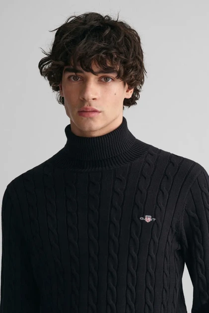 Чоловічий чорний гольф COTTON CABLE TURTLE NECK Gant S 8050607 - изображение 4