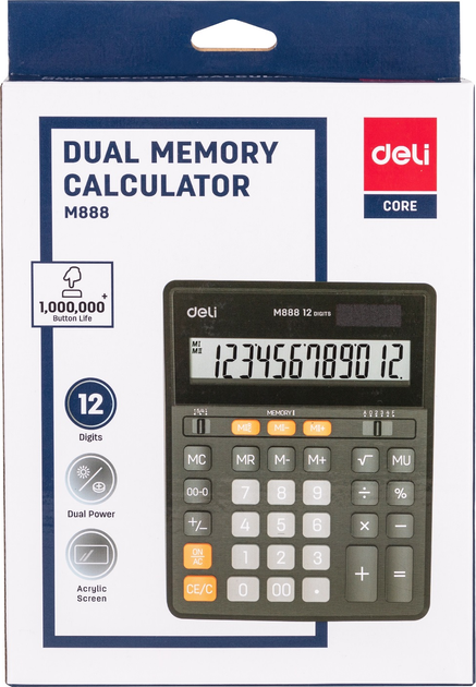 Kalkulator Deli EM888 12-pozycyjny z podwójną pamięcią Czarny (6973504003003) - obraz 2