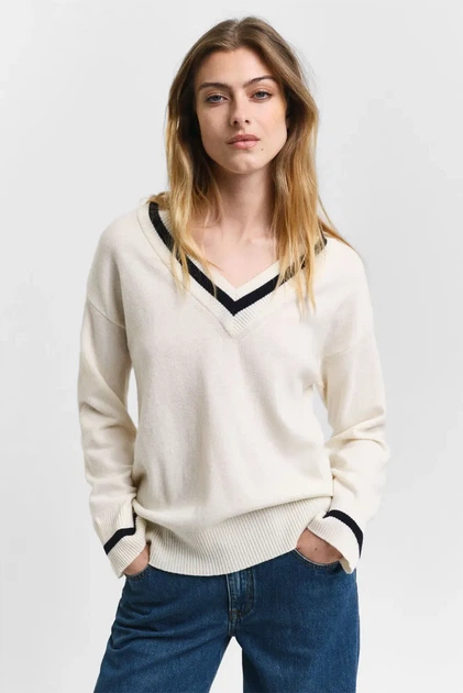Жіночий білий вовняний пуловер SUPERFINE LAMBSWOOL CONT V-NECK Gant XS 4805265 - Фото 1 Жіночий білий вовняний пуловер SUPERFINE LAMBSWOOL CONT V-NECK Gant XS 4805265 - изображение 1
