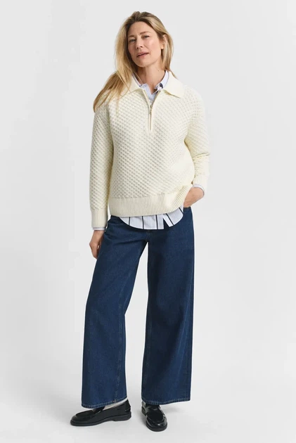 Жіноча біла кофта COTTON TEXTURE HALF ZIP Gant S 4805342 - Фото 2 Жіноча біла кофта COTTON TEXTURE HALF ZIP Gant S 4805342 - изображение 2
