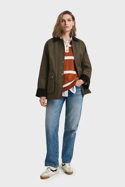 Жіноча темно-зелена вощана куртка WAXED COTTON BARN Gant L 4700382 - изображение 2