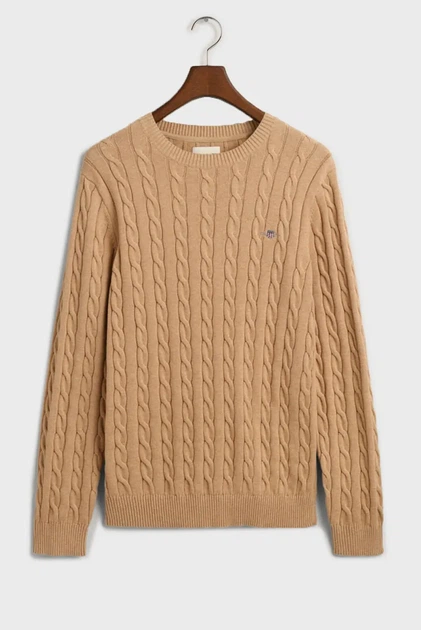 Чоловічий бежевий джемпер COTTON CABLE C-NECK Gant S 8050601 - изображение 5