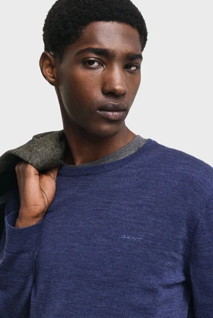 Чоловічий синій вовняний джемпер EXTRAFINE MERINO WOOL C-NECK Gant S 8050205 - изображение 4
