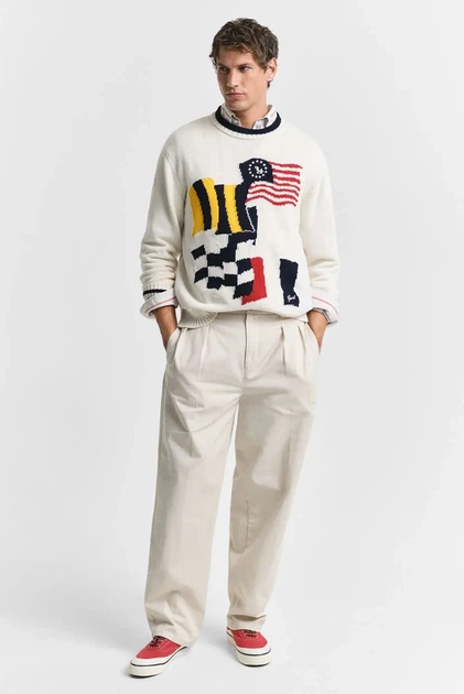 Чоловічий білий светр FLAG INTARSIA COTTON C-NECK Gant XL 8040220 - изображение 2