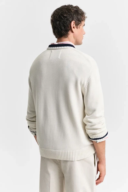 Чоловічий білий светр FLAG INTARSIA COTTON C-NECK Gant L 8040220 - Фото 3 Чоловічий білий светр FLAG INTARSIA COTTON C-NECK Gant L 8040220 - изображение 3