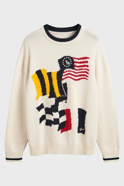 Чоловічий білий светр FLAG INTARSIA COTTON C-NECK Gant L 8040220 - Фото 5 Чоловічий білий светр FLAG INTARSIA COTTON C-NECK Gant L 8040220 - изображение 5