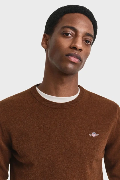 Чоловічий коричневий вовняний джемпер SUPERFINE LAMBSWOOL C-NECK Gant L 87211 - изображение 4