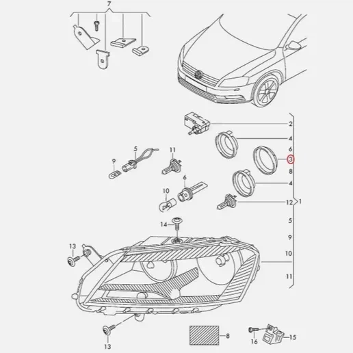 Збільшена по висоті кришка для фари Volkswagen Passat B7 под для встановлення LED ламп - изображение 4