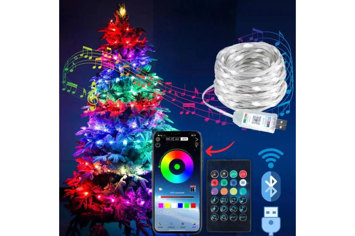Світлодіодна розумна гірлянда Smart LED 20м IP65 з Bluetooth для ялинки від USB 20м - зображення 2