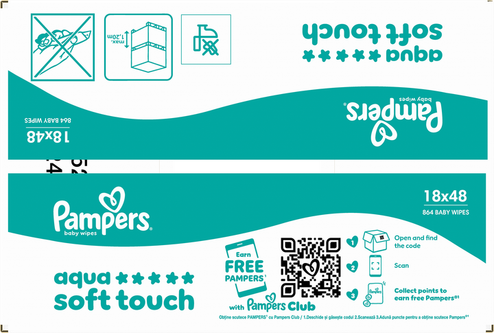 Zestaw chusteczek nawilżanych Pampers Aqua Soft Touch 18 x 48 szt (8006530139977) - obraz 6