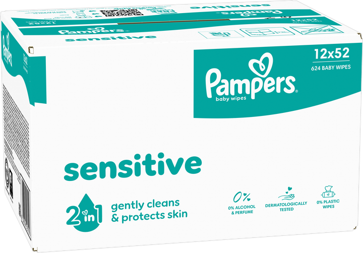 Набір вологих серветок Pampers Sensitive 12 х 52 шт (8006540523100) - зображення 3