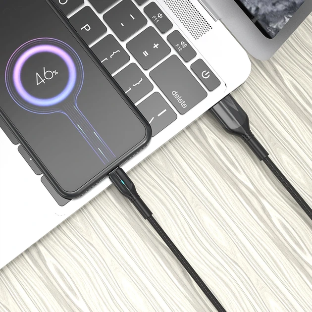 Кабель Aspor AC-08 Nylon LED USB – Micro (3A/1м)- чорний - зображення 2