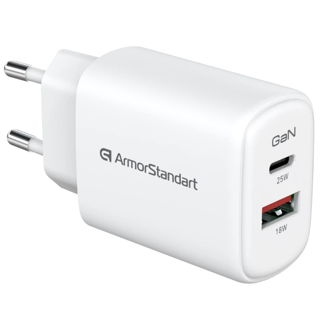 Зарядний пристрій Armorstandart 1xUSB-C + 1xUSB 25W GaN white (ARM89532) - зображення 3