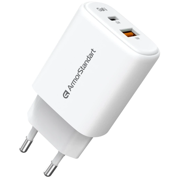 Зарядний пристрій Armorstandart 1xUSB-C + 1xUSB 25W GaN white (ARM89532) - зображення 4