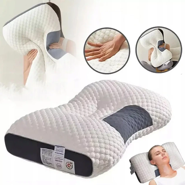 Ортопедична прямокутна подушка 48x74 см з підтримкою шиї та спини Pillow-01 Біло-сіра - зображення 2