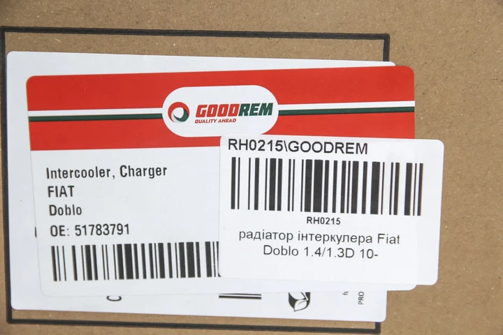 Радіатор інтеркулера Fiat Doblo 1.4/1.3D 10- GOODREM RH0215 Fiat Doblo, Ducato, Grande Punto; Opel Combo; Suzuki SX4; Alfa Romeo Giulietta 51783791, 1302225, 51833106 - изображение 4