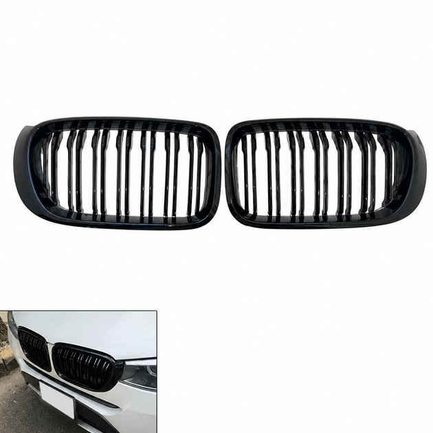 Подвійні решітки радіатора BMW X3 F25 LCI X4 F26 2014-2017 M-Style чорний глянець - зображення 2