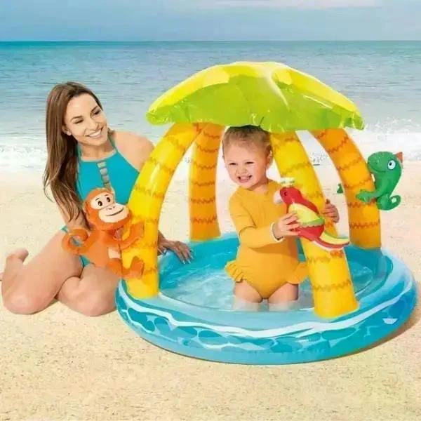 Детский надувной бассейн Intex 58417 Тропический остров желтый с надувным дном и навесом 102х86 см (21-9-58417) - изображение 5