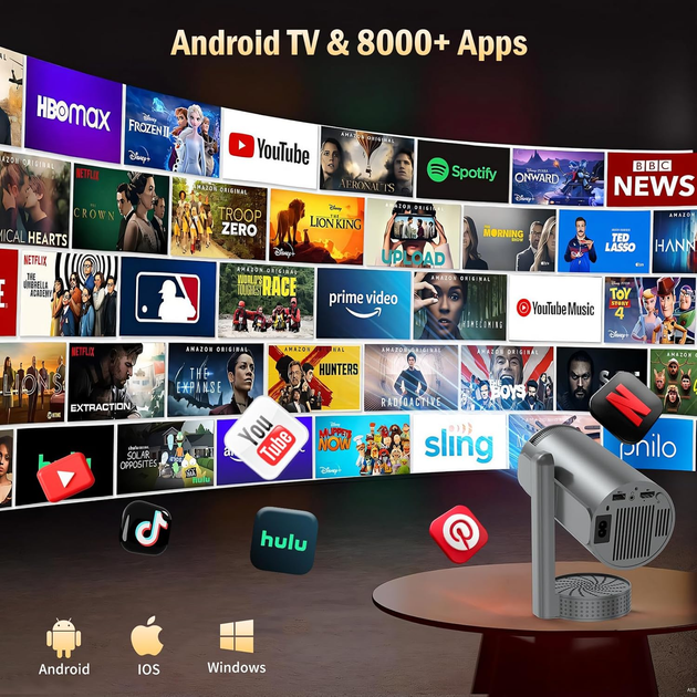 Смарт-проектор Xivolw 4K Android 13: портативный мини-кинотеатр, WiFi 6, Bluetooth 5.4, поворотная подставка 270°, 20000 Lm - Фото 8 Смарт-проектор Xivolw 4K Android 13: портативный мини-кинотеатр, WiFi 6, Bluetooth 5.4, поворотная подставка 270°, 20000 Lm - изображение 8