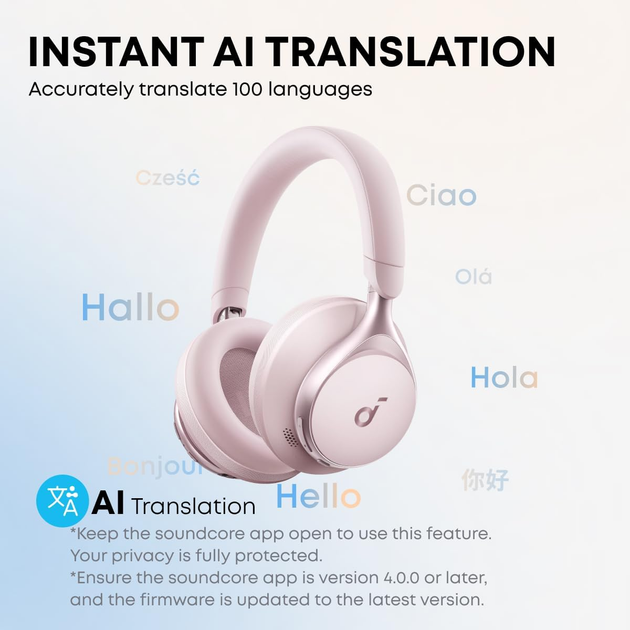 Наушники Anker Soundcore Space One Rose — Беспроводные Bluetooth Hi-Res, адаптивное шумоподавление ANC, LDAC, 55 ч работы - изображение 6