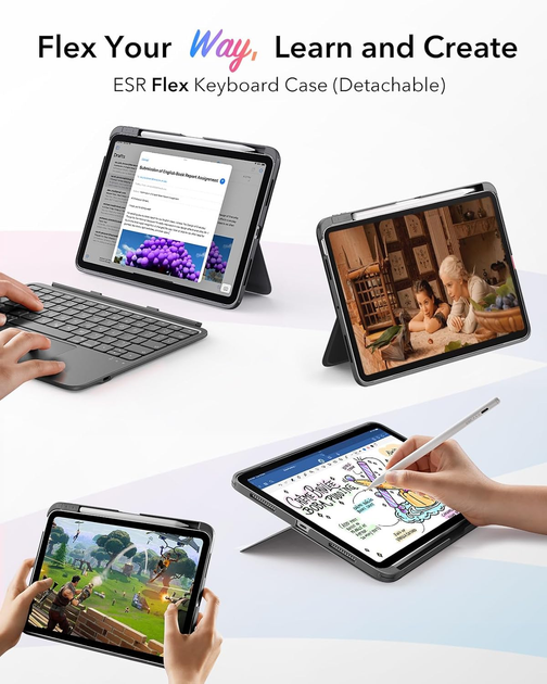 Чехол-клавиатура ESR Flex для iPad Air 11" (M4/M2/M1): магнитная съемная конструкция, большой трекпад, Bluetooth, темно-серый - изображение 4