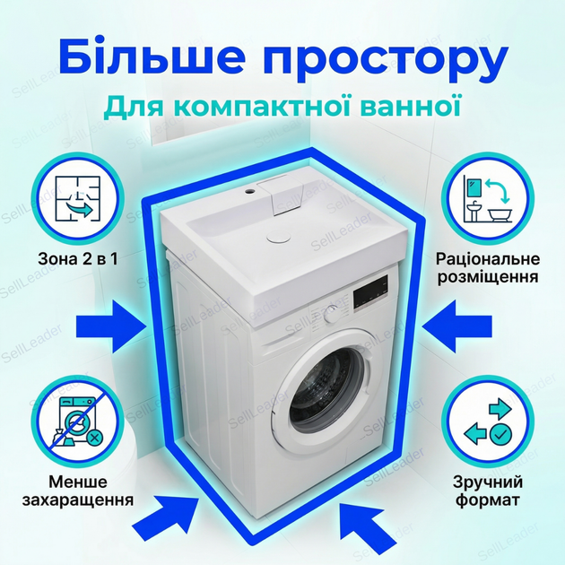 Умывальник Insana Lorena 60x60x12см для ванной комнаты на стиральную машину искусственный камень квадратный - изображение 6