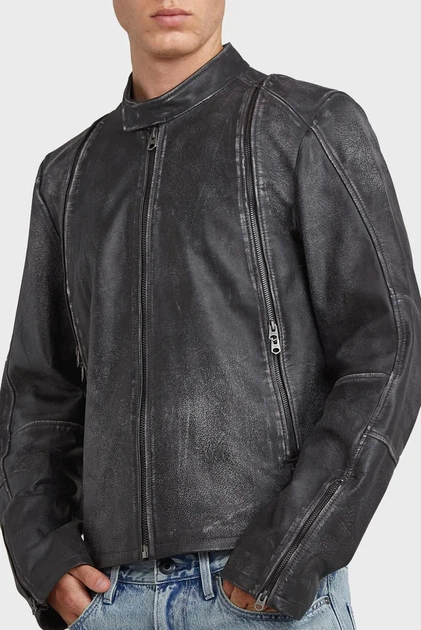 Чоловіча темно-сіра шкіряна куртка Leather Blouson G-Star RAW M D26931,E082 - Фото 4 Чоловіча темно-сіра шкіряна куртка Leather Blouson G-Star RAW M D26931,E082 - зображення 4