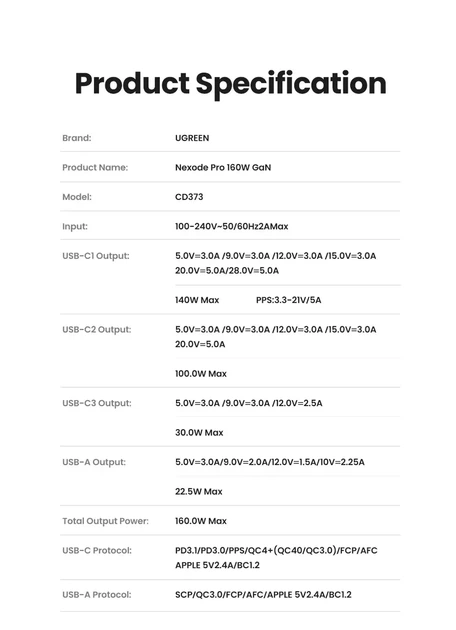 Потужний зарядний пристрій UGREEN Nexode Pro 160W GaN (X763) зарядка для ноутбука. телефона, MacBook - зображення 8