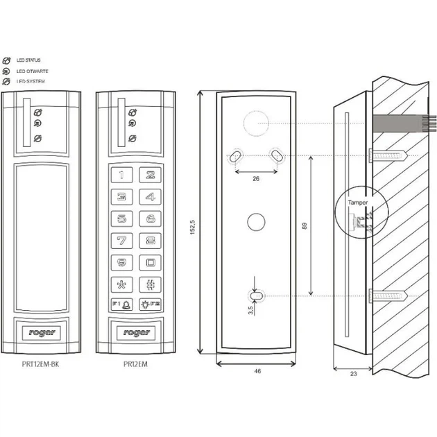 Зчитувач контролю доступу Roger безконтактний PRT12EM-BK (5907608962455) - зображення 3