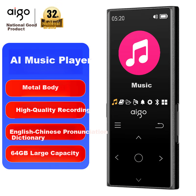Плеєр Aigo 801 64ГБ MP3/MP4 Bluetooth без втрат якості сенсорний для студентів - Фото 2 Плеєр Aigo 801 64ГБ MP3/MP4 Bluetooth без втрат якості сенсорний для студентів - зображення 2