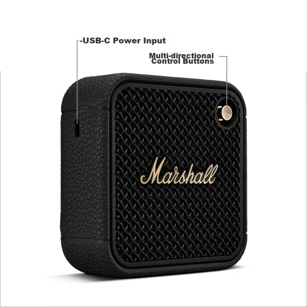 Портативная беспроводная Bluetooth-колонка Marshall WILLEN II, пыле- и водонепроницаемая, с длительным временем автономной работы, небольшой динамик, подарок на праздник, черно-золотой цвет. - Фото 6 Портативная беспроводная Bluetooth-колонка Marshall WILLEN II, пыле- и водонепроницаемая, с длительным временем автономной работы, небольшой динамик, подарок на праздник, черно-золотой цвет. - изображение 6