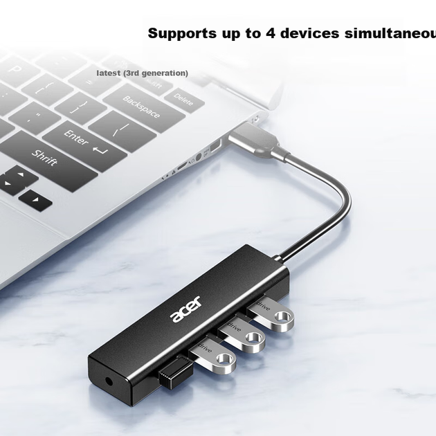 USB-концентратор Acer USB 3.0, высокоскоростной док-станция расширения с 4 портами, совместимая с настольными компьютерами и ноутбуками, многопортовый преобразователь, удлинительный кабель длиной 1,5 метра. - изображение 3