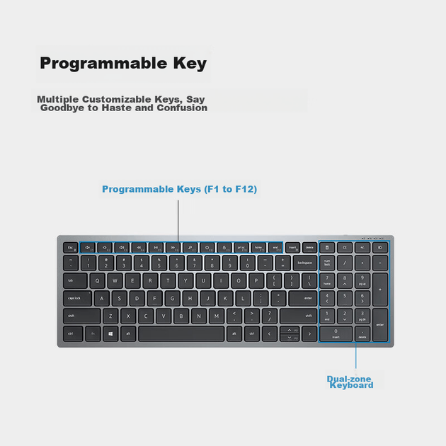 Бездротовий комплект Bluetooth-клавіатури та миші DELL KM7120W для офісу, дому та бізнесу, чорний - изображение 7