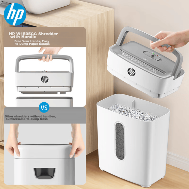 HP Level 4 Высокозащищенный мини-шредер для офиса, дома и бизнеса, малошумный, производительность 6 листов за проход, непрерывное измельчение в течение 5 минут, емкость 15 л с функцией удаления скоб, модель W1505CC - Фото 2 HP Level 4 Высокозащищенный мини-шредер для офиса, дома и бизнеса, малошумный, производительность 6 листов за проход, непрерывное измельчение в течение 5 минут, емкость 15 л с функцией удаления скоб, модель W1505CC - изображение 2