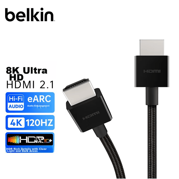 Удлинительный кабель BELKIN HDMI 2.1, кабель для подключения монитора 48 Гбит/с, кабель для передачи видео высокой четкости 4K Dynamic HDR, цифровой кабель EARC 8K, плетеный, 1 метр AV10176 - Фото 1 Удлинительный кабель BELKIN HDMI 2.1, кабель для подключения монитора 48 Гбит/с, кабель для передачи видео высокой четкости 4K Dynamic HDR, цифровой кабель EARC 8K, плетеный, 1 метр AV10176 - изображение 1