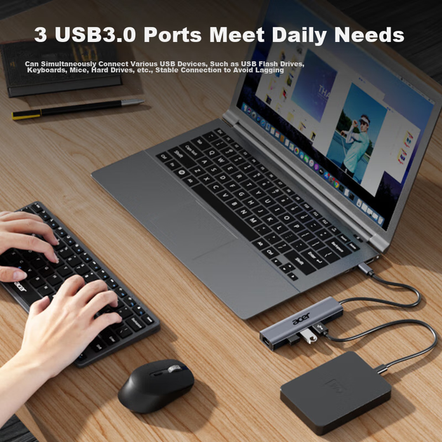 Док-станция расширения Acer Type-C, концентратор USB 3.0, разветвитель гигабитного Ethernet-порта, сетевой кабель-адаптер для ноутбука, преобразователь RJ45, док-станция расширения для настольного компьютера. - изображение 4