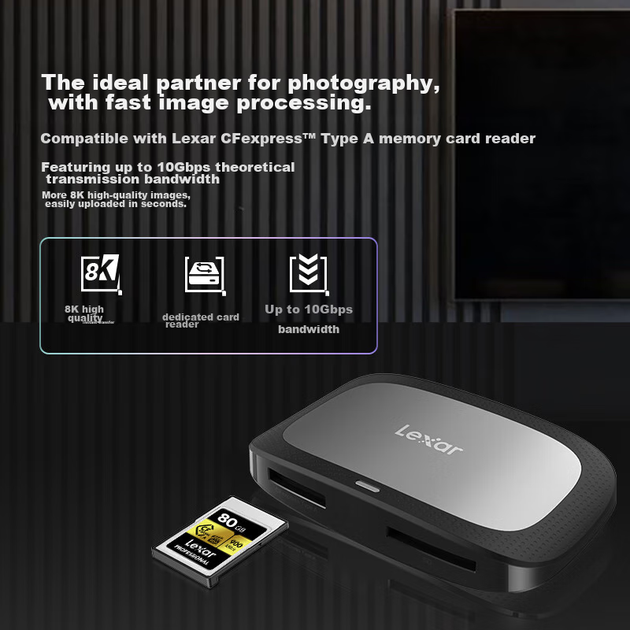 Карта памяти Lexar 80GB Cfexpress Type A VPG400 для записи видео 8K на камеры Sony, выделенная для карты CFA, скорость чтения 900 МБ/с (GOLD). - изображение 7
