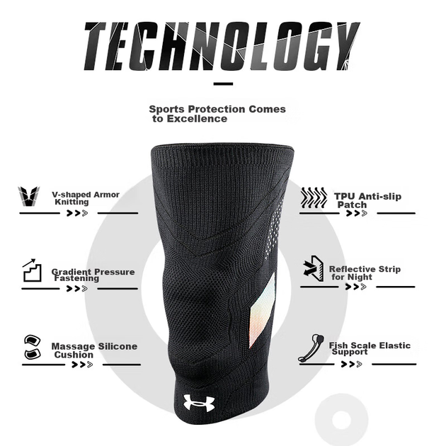 Наколенник Under Armour спортивный компрессионный, с поддержкой надколенника, черный, размер XL - изображение 5