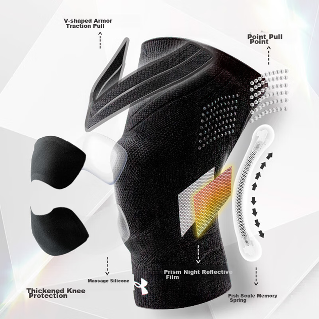 Наколенник Under Armour спортивный компрессионный, с поддержкой надколенника, черный, размер XL - изображение 6