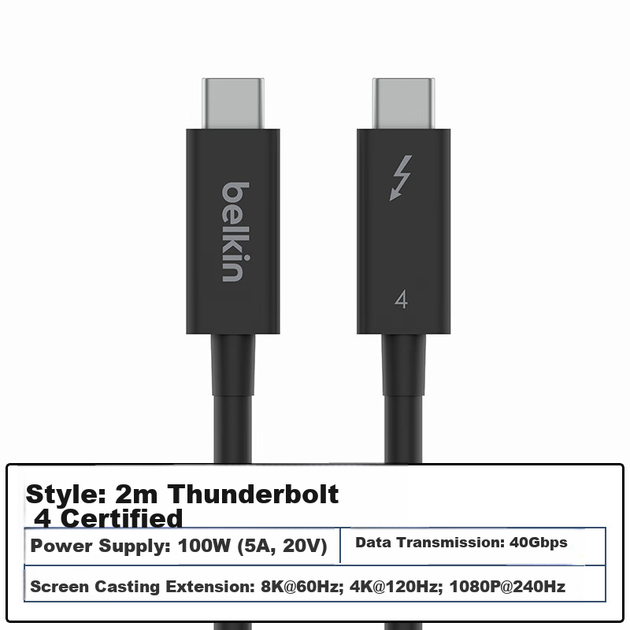 BELKIN Thunderbolt 4 Expansion Screen Mirroring, USB Full-Function Data Cable, 2-метровый удлинитель для ноутбука для 8K@60Hz, кабель Type-C, быстрая зарядка 100 Вт, 40 Гбит/с - изображение 2