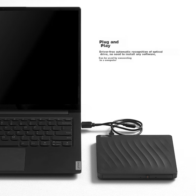 Внешний оптический привод Lenovo 8x, внешний DVD-привод, портативный оптический привод, внешний оптический привод, портативный внешний привод для ноутбука с функцией чтения и записи, черный, DB75-Max - изображение 3
