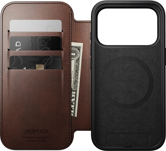 Etui z klapką Nomad Modern Leather Folio Horween Series Magsafe do iPhone 17 Pro Rustic Brązowe (856504014155) - obraz 3