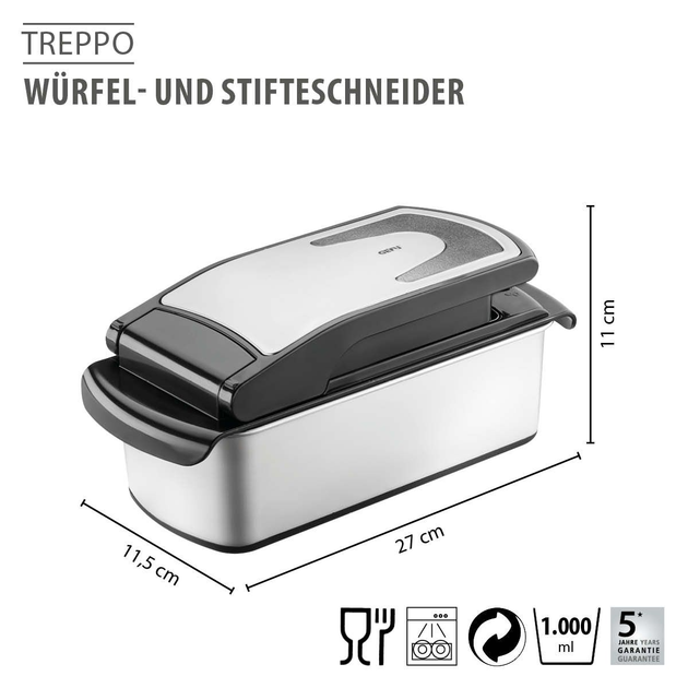 Овощерезка ручная GEFU Treppo 2.0 резак для кубиков и палочек черно-серебристый 1000 мл (13761) - изображение 3